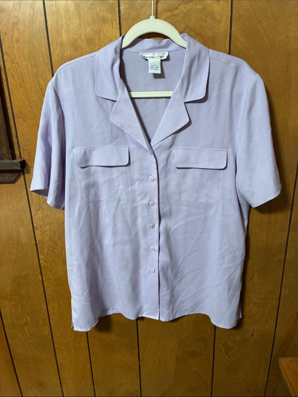 Anna And Frank Lavender Silk Short-Sleeve Button-Down Shirt
